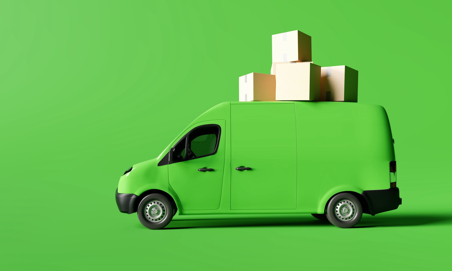 Green delivery van on a green background
